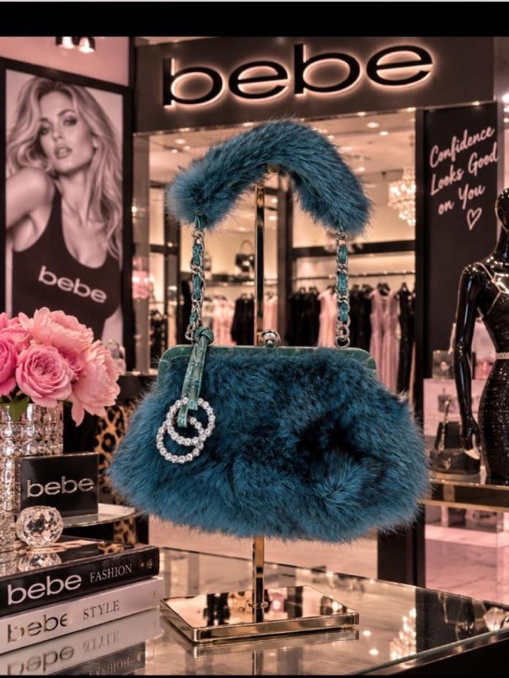 Vintage bebe Teal rabbit Fur mini purse